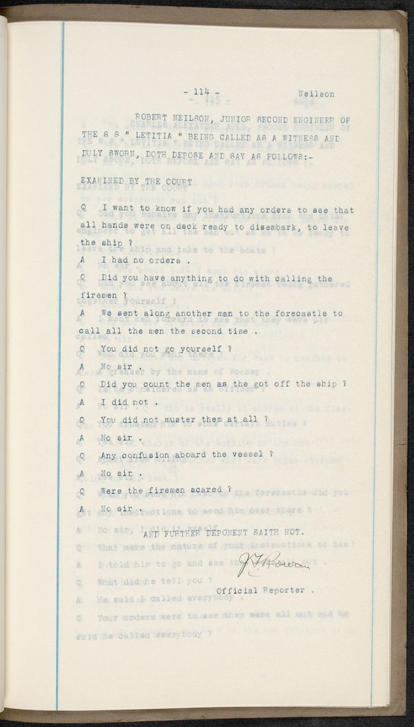 Wrecks, Casualties and Salvage - Formal Investigations - S.S. LETITIA