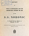 Cover of book, REPORT OF COURT OF INVESTIGATION INTO THE CIRCUMSTANCES ATTENDING THE LOSS OF THE S.S. NORONIC (1949)