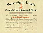 Certificat de troisième année de piano du Toronto Conservatory of Music, obtenu en février 1940