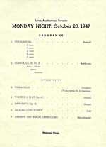 Page intérieure du programme du récital de la série International Artists donné en 1947