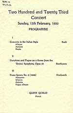 Page intérieure du programme de la 223e soirée de concert du dimanche offerte à l'University of Toronto en 1950