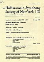Programme du concert de souscription de l'Orchestre philharmonique de New York donné le 26 janvier 1957