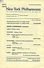 Programme du concert de souscription de l'Orchestre philharmonique de New York donné les 13 et 14 mars 1958