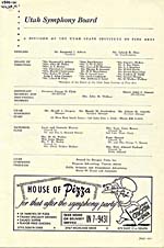 Première page du programme du concert de l'Orchestre symphonique de l'Utah donné en 1959