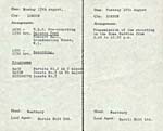 Exemples de pages de l'itinéraire et des notes sur les activités de Glenn Gould à Londres, en Angleterre, du 16 au 21 août 1959