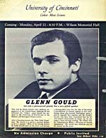 Avis annonçant la conférence de Glenn Gould à propos d'Arnold Schoenberg, prononcée à l'University of Cincinnati en 1963