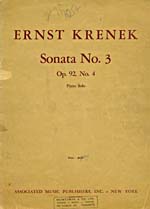 Cover of score, SONATA NO. 3, OP. 92, NO. 4 PIANO SOLO, by Ernst Krenek