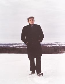 Photograph of Glenn Gould walking in the snow