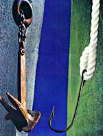 Collage de Joan McCrimmon Hebb montrant une ancre et une hameçon